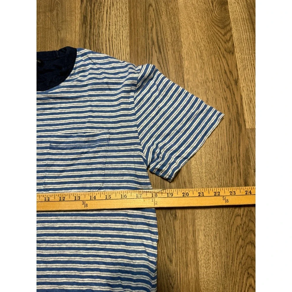Banana Republic T-Shirt Mens Medium Blue Adult Striped Pocket 100% Linen